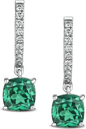 The Diamond Store Astra 3.40ct Lab Emerald and Diamond Drop Cushion Cut Earrings in Silver