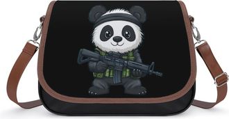 Generic Panda Bear Solider Crossbody Bag Womens Handbag PU Message Bags Shoulder Purse with Adjustable Strap