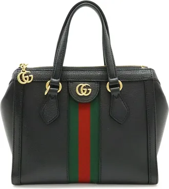 Gucci Black Green Red Color Leather Handbag Tote Bag (Pre-Owned)