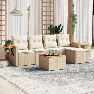 vidaXL Juego De Sof&aacute;s Jard&iacute;n Con Cojines 6 Pzas Rat&aacute;n Sint&eacute;tico Beige Vidaxl