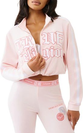 True Religion Crop Velour Track Jacket in Marys Rose at Nordstrom, Size Xx-Large