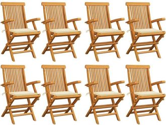 vidaXL Vidaxl - Sillas De Jard&iacute;n 8 Uds Madera Teca Con Cojines Color Crema