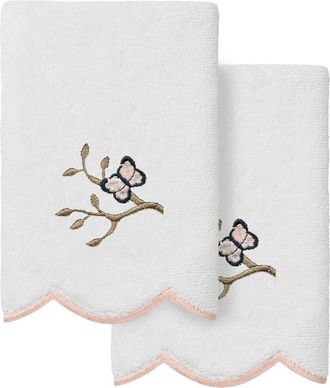 Linum Home Textiles 100% Turkish Cotton Teresa Scallop 2Pc Embellished Fingertip Towel Set
