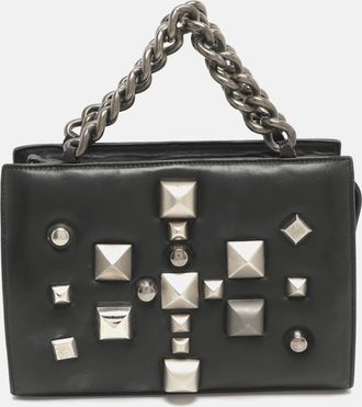 Roberto Cavalli Studded Black Leather Satchel