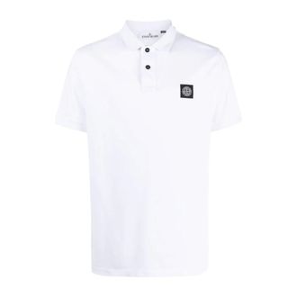 Stone Island Tops, Heren, Wit, M, Katoen, White Cotton Patch Compass Polo