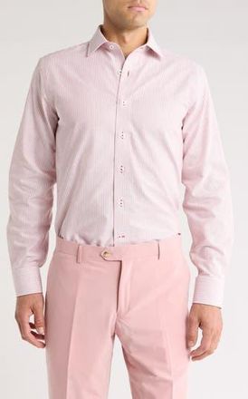 Lorenzo Uomo Trim Fit Vertical Stripe Cotton Dress Shirt in White/Red at Nordstrom Rack, Size 14.5 - 32