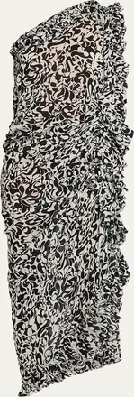 Dries Van Noten Dina One-Shoulder Abstract-Print Ruffle Midi Dress