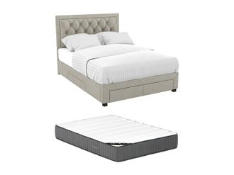 Vente-Unique Cama con cajones 180 x 200 cm - Tela de beige + Colch&oacute;n - LEOPOLD