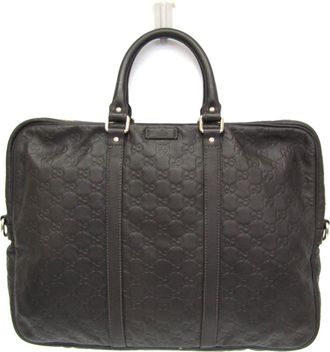 Gucci Convertible Guccissima Leather Brown Leather Briefcase Bag (Pre-Owned)