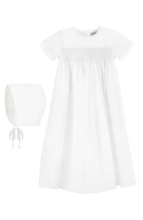 Carriage Boutique Smocked Christening Gown & Bonnet Set in White at Nordstrom, Size 12M