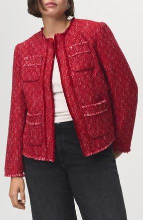 Mango Frayed Tweed Jacket in Red at Nordstrom Rack, Size Xx-Large