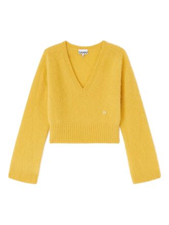 Ganni V-neck ribbed sweater - women - Fabric - M - Yellow