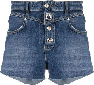 Pinko button frayed shorts - women - Cotton/Cotton/Spandex/Elastane/Polyester - 29 - Blue