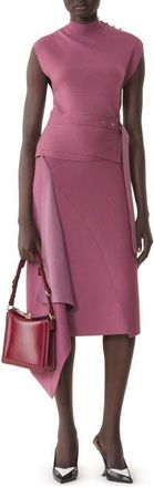 Lanvin Draped High Collar Dress In Wool in Automne Pink at Nordstrom, Size Medium