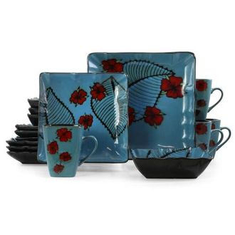 Elama Aloha Tide 16 Piece Luxurious Stoneware Dinnerware with Complete Setting for 4 in Blue at Nordstrom