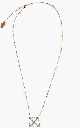 Off-white Gold-Effect Brass Necklace With Pendant Embellished With Rhi size One