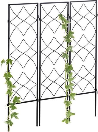 Relaxdays Set De 6 Soportes Plantas Met&aacute;licos, Con Estacas, Enrejado Para Trepadoras, 122 X 31 Cm, Para Jard&iacute;n, Negro