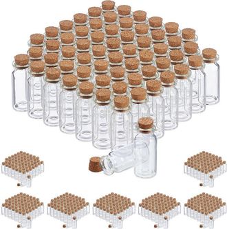 Relaxdays 480 Mini Recipientes De Cristal Con Tap&oacute;n De Corcho, Especieros Peque&ntilde;os, 10ml, Transparente