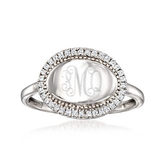 RS Pure by Ross-Simons Diamond Personalized Oval Ring in Sterling Silver