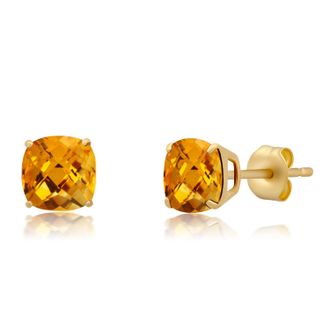 MAX + STONE 14k Yellow Gold 6MM Cushion Cut Gemstone Stud Earrings