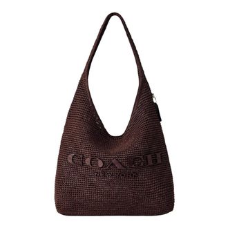 Coach Tote Bags, female, Brown, Size: ONE SIZE Refined Weave Straw Brooklyn Shoulder Bag 39