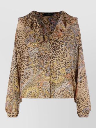 Etro silk shirt long sleeves paisley ruffles animal