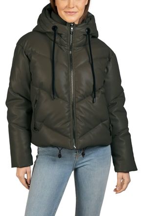 Love Token Long Sleeve Hooded Puffer Jacket In Olive