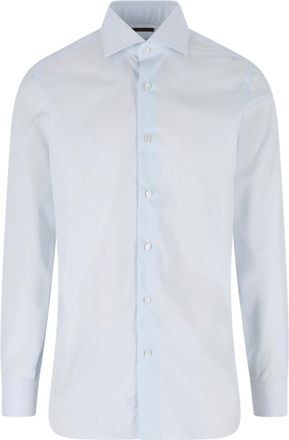 Barba Light Blue Pointed-Collar Tailored Cotton Shirt