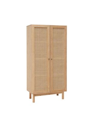 Deco Wood Armario de madera maciza y rafia en tono medio 80x180cm