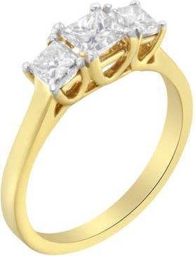 House of Brilliance 10K Yellow Gold Princess-Cut Diamond Three Stone Band Ring at Nordstrom, Size 6.5