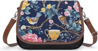 Generic Bird Coffee Flower Crossbody Bags for Women Fashion Leather Shoulder Handbags With Adjustable Strap