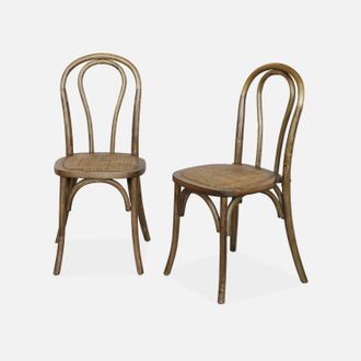 Sweeek Silla Vintage De Madera Y Rat&aacute;n, Set De 2