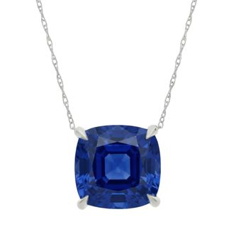 Pompeii3 Certified 9.50ct Cushion Blue Sapphire Pendant 14k Gold Necklace Lab Grown 12mm