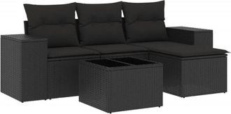 vidaXL Vidaxl - Set De Muebles De Jard&iacute;n 5 Pzas Y Cojines Rat&aacute;n Sint&eacute;tico Negro