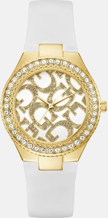 Guess White and Gold-Tone Analog Silicon Watch