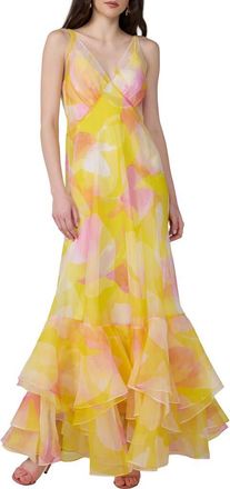 Diane Von F&uuml;rstenberg Astra Abstract Floral Cotton & Silk Gown in Island Orchid Big White at Nordstrom, Size Xx-Small