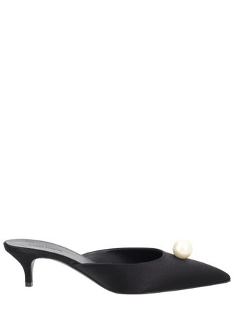 Magda Butrym Silk Pearl Embellished Kitten Mules