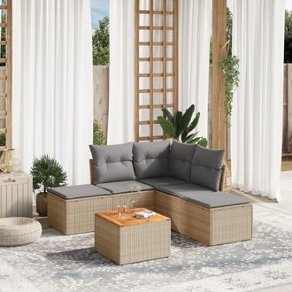 vidaXL Juego De Sof&aacute;s Jard&iacute;n Con Cojines 6 Pzas Rat&aacute;n Sint&eacute;tico Beige Vidaxl