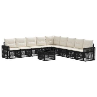 vidaXL Conjunto De Sof&aacute;s De Jard&iacute;n 10 Pcs Negro Y Blanco Crema Vidaxl