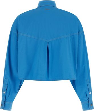 Versace Medusa-Button Cotton Poplin Shirt - Blue