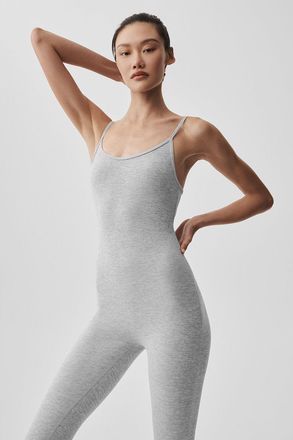 Alo Alosoft One And Done Onesie Top in Athletic Heather Grey, Size: Medium