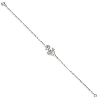 Diamond2Deal Sterling Silver Rhodium-plated Polished CZ Anchor 7 Inch Bracelet 7