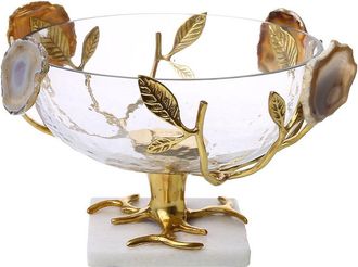 Alice Pazkus Glass Salad Bowl With Leaf-Agate Stone Design