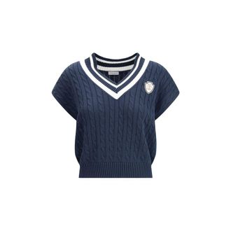 Brunello Cucinelli Blue Cotton Sleeveles Womens Sweater