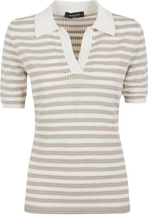 Fabiana Filippi V-neck gestreepte top - Dames - V-hals truien - Bruin - S - Truien & Vesten