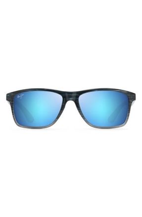 Maui Jim Onshore 58mm Polarized Rectangular Sunglasses in Blue Black Stripe at Nordstrom