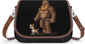 Generic Funny Bigfoot Sasquatch Walking Chihuahua Small Womens Crossbody Bags Shoulder Handbag with Adjustable Strap for Travel