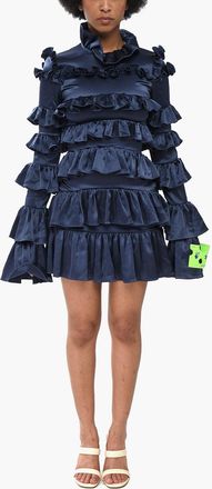 Off-white Satin Ruffle Mini Dress With Back Zip Off-White