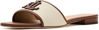 Lauren Ralph Lauren Everley Leather-Trim Canvas Slide Sandals Womens Sandals Natural/Lauren Tan : 9.5 B - Medium, Leather/Textile