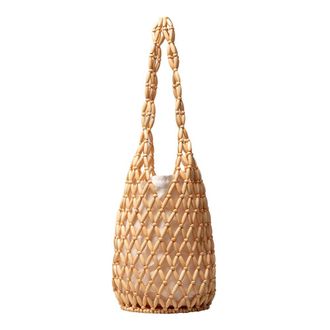 Generic Wooden Bead Woven Hand Bag Handmade Beaded Shoulder Bag for Women (Yellow)
